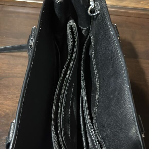 Michael Kors Emma Saffiano Leather Satchel Handbag Purse Black - Picture 13 of 16